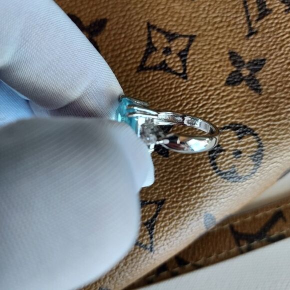 Aquamarine Diamond Sterling Silver Ring - Picture 6 of 6